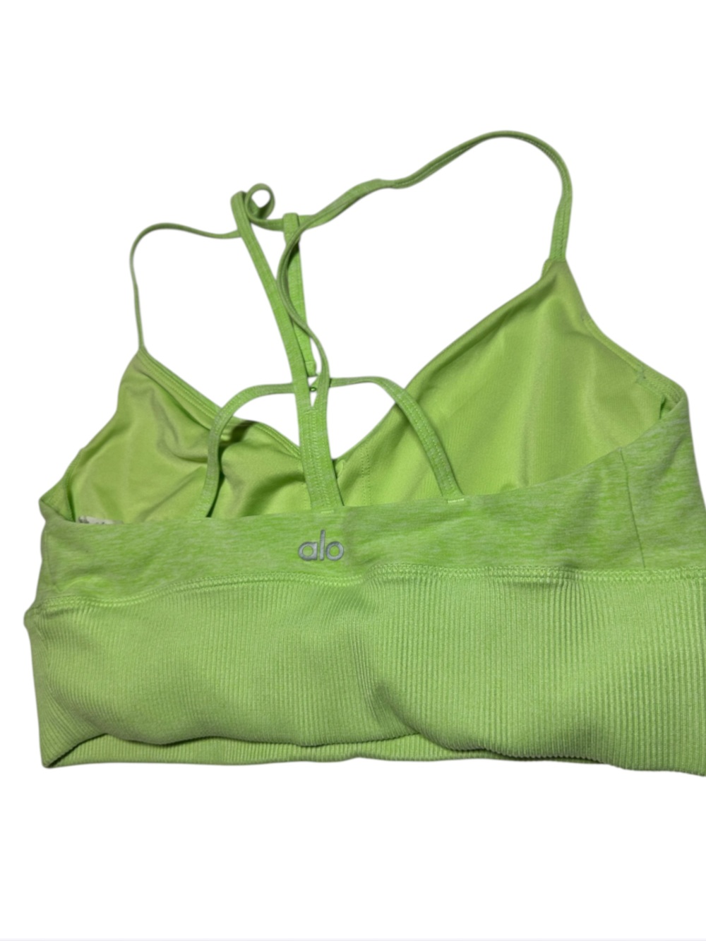 Alo Yoga Alosoft Lavish Bra Neon Lime Heather Green Strappy S - Picture 8 of 17